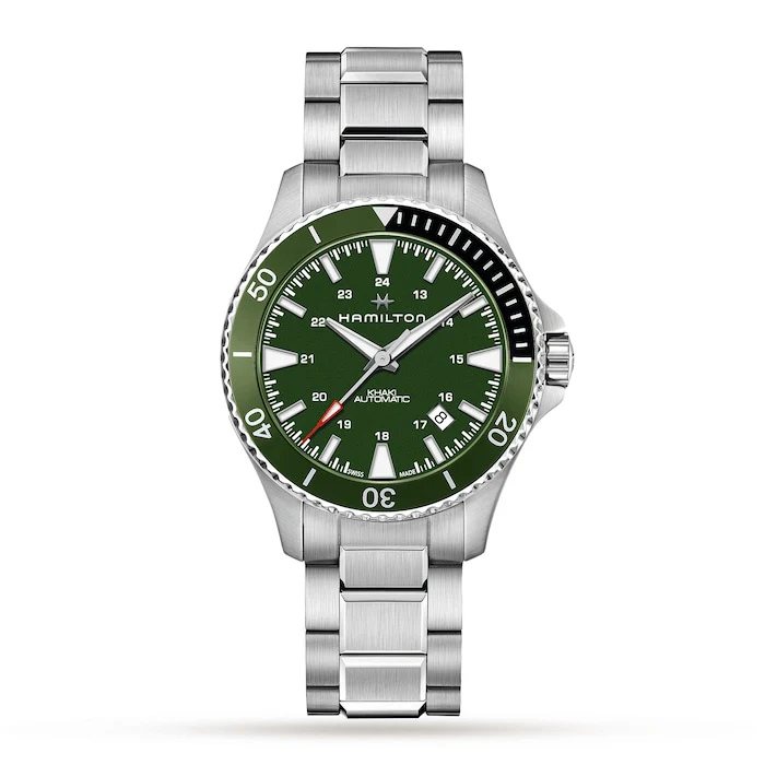 Hamilton Automatic 40mm Men’s Watch with Green Material Dial, Stainless Steel Case & Bracelet, 100m Water Resistant / H82375161