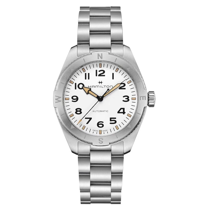 Hamilton Automatic 41mm Men’s Watch with White Material Dial, Stainless Steel Case & Bracelet, 100m Water Resistant / H70315110