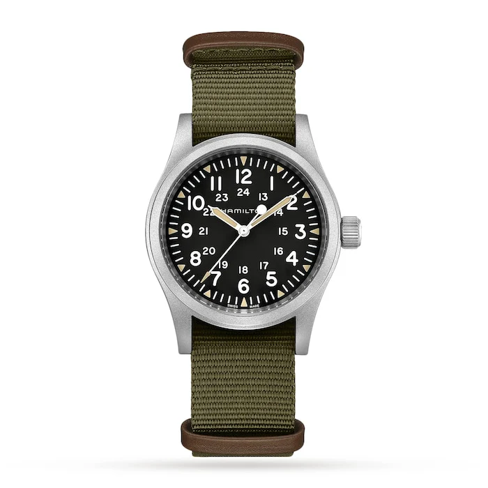 Hamilton Heritage Mechanical 38mm Men’s Watch with Black Material Dial, Stainless Steel Case, 50m Water Resistant / H69439931