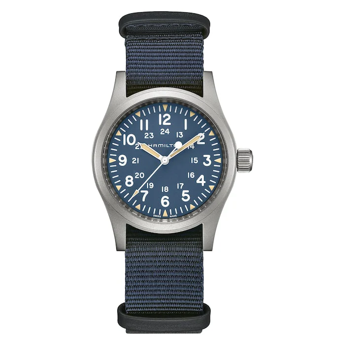 Hamilton Heritage Mechanical 38mm Men’s Watch with Blue Material Dial, Stainless Steel Case, 50m Water Resistant / H69439940