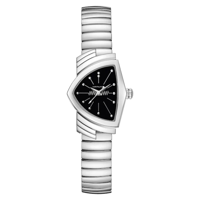 Hamilton Quartz 24mm Men’s Watch with Black Material Dial, Stainless Steel Case & Bracelet, 50m Water Resistant / H24211130
