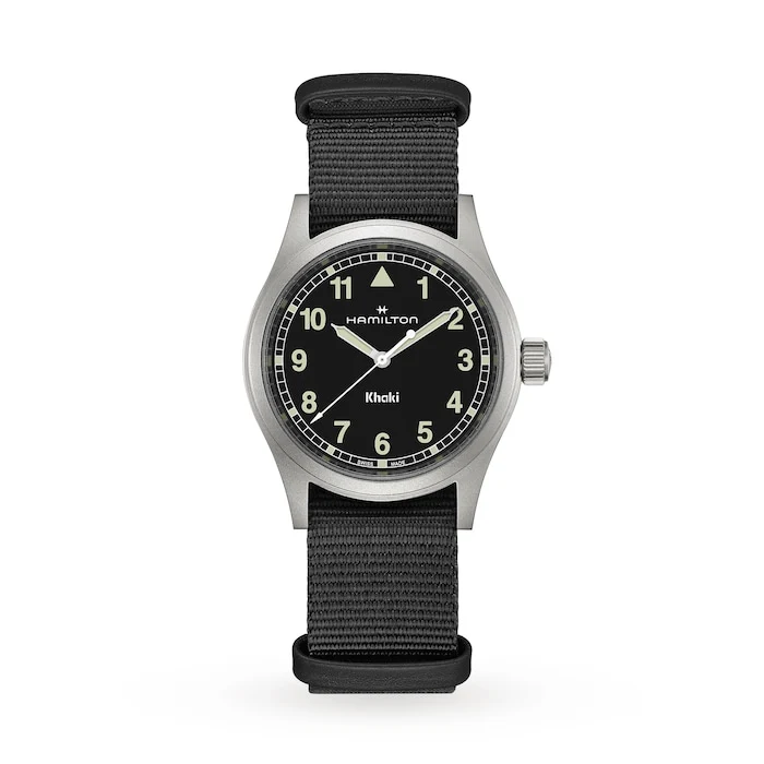 Hamilton Quartz 38mm Men’s Watch with Black Material Dial, Stainless Steel Case, 50m Water Resistant / H69401430