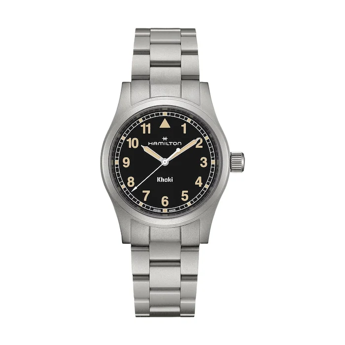 Hamilton Quartz 38mm Men’s Watch with Black Material Dial, Stainless Steel Case & Bracelet, 50m Water Resistant / H69401131
