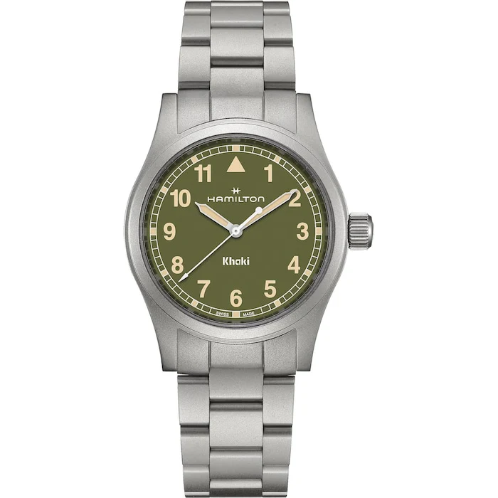 Hamilton Quartz 38mm Men’s Watch with Green Material Dial, Stainless Steel Case & Bracelet, 50m Water Resistant / H69401160