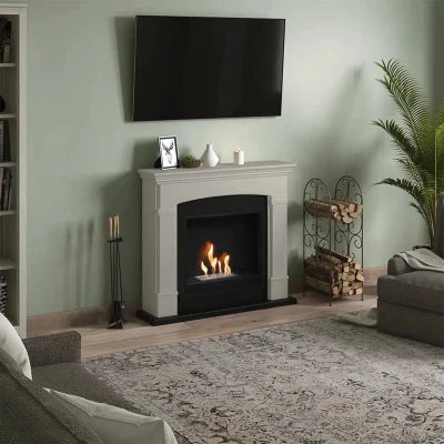 Helmi Bioethanol Fireplace - Beige Freestanding Bioethanol Fireplace, Ventless Ethanol Fireplace,