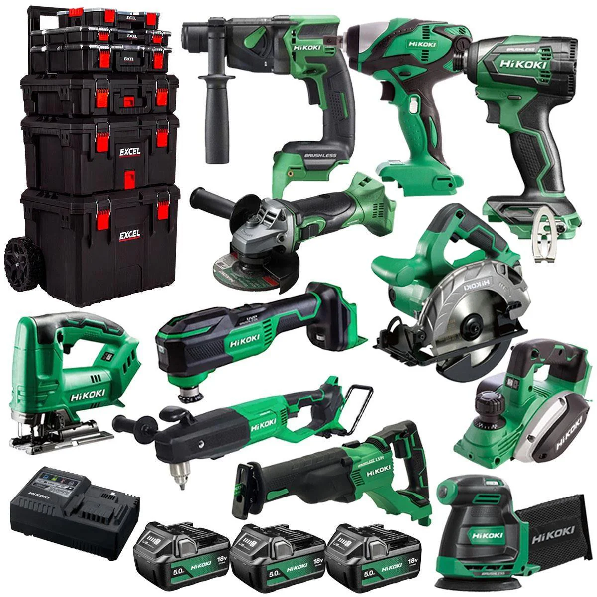 Hikoki 18V 11 Piece Power Tool Combo Kit with 3 x 5.0Ah Battery & Trolley Toolbox