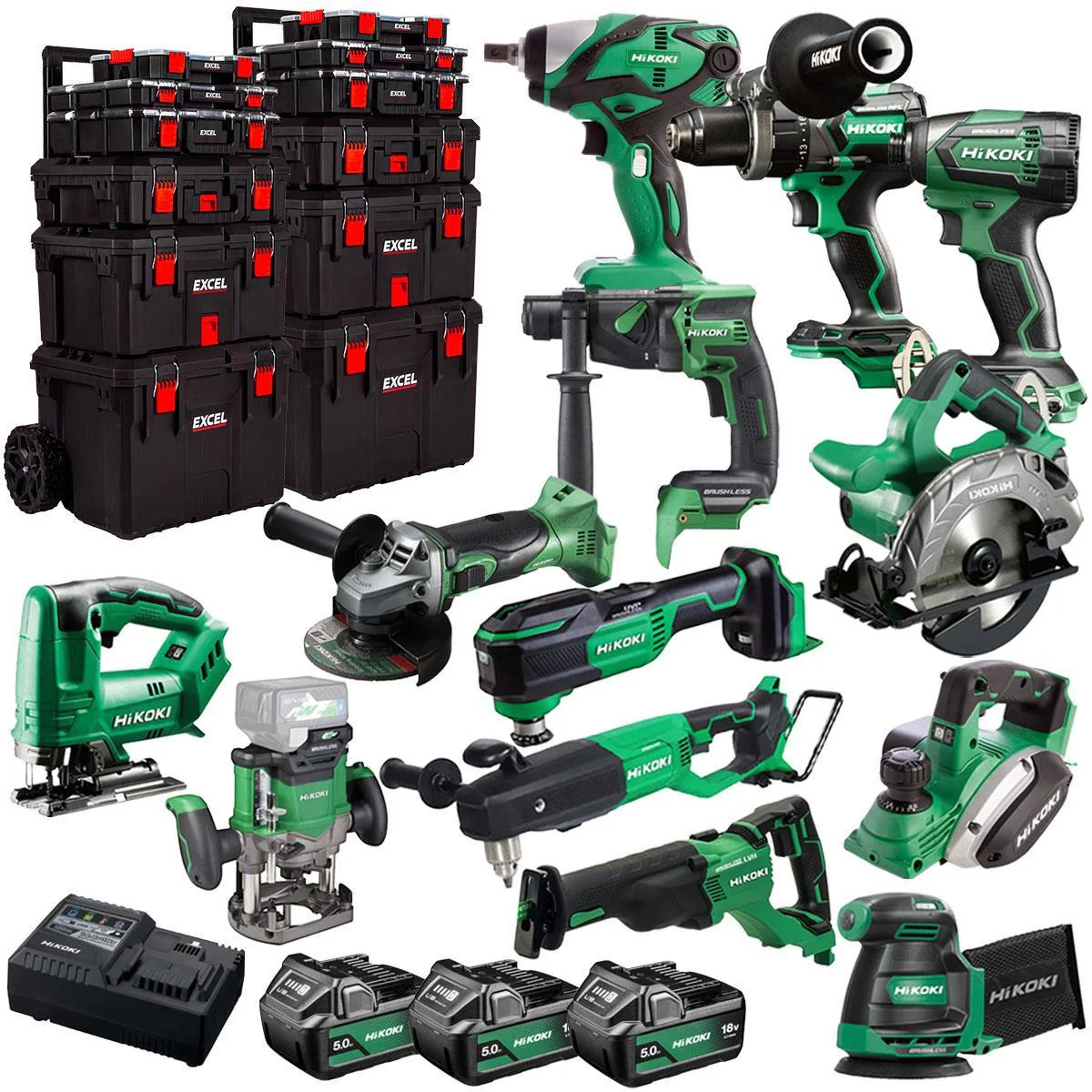 Hikoki 18V 13 Piece Power Tool Combo Kit with 3 x 5.0Ah Battery & Trolley Toolbox