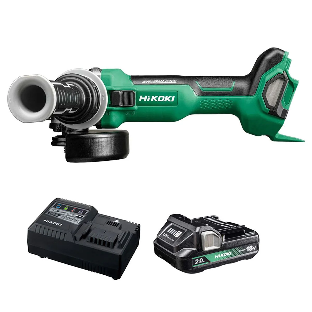 Hikoki G1812DAW4Z 18V Brushless Angle Grinder with 1 x 2.0Ah Battery & Charger
