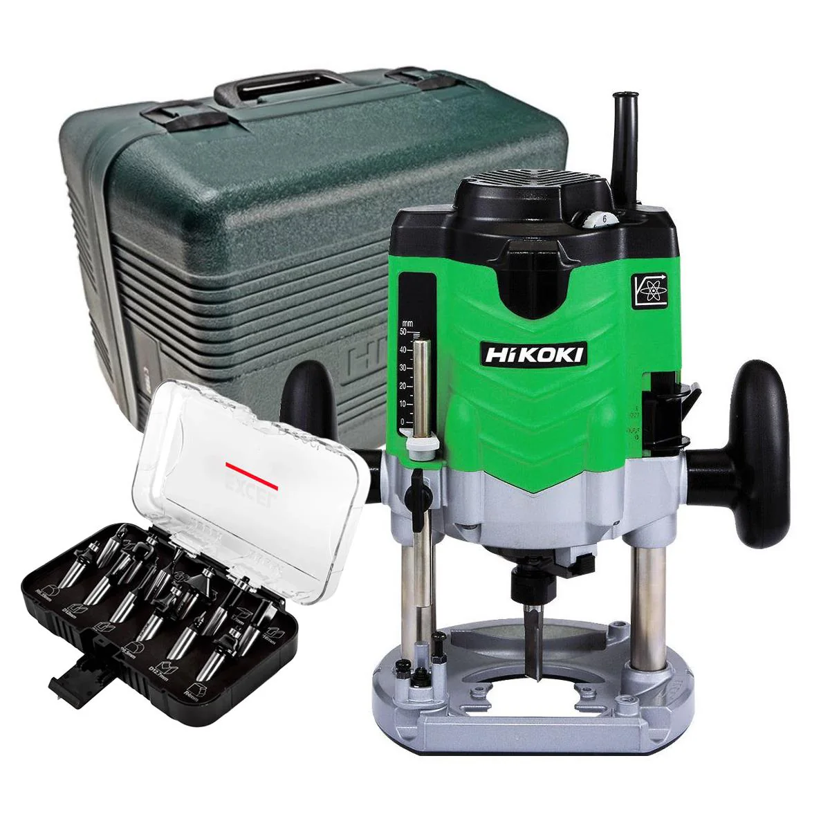 Hikoki M12VEJ6Z 1/2" Variable Speed Router 230V/2000W in Carry Case with 12 Piece Router Set