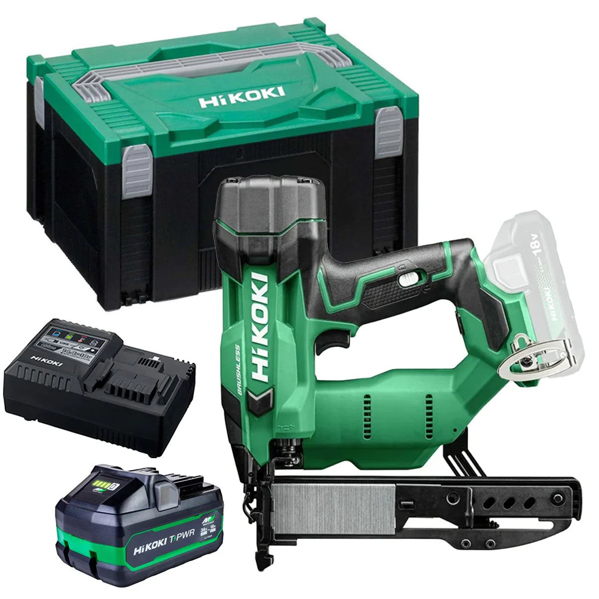 Hikoki N1804DAW6Z 18V Brushless 2nd Generation 18G Stapler with 1 x 4.0Ah/8.0Ah Battery Charger & Case
