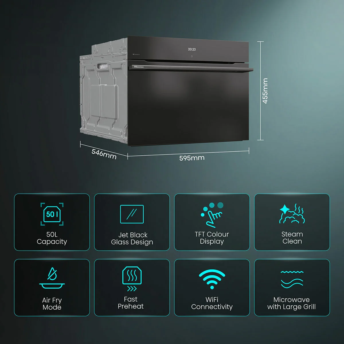 Hisense Hi8 BlackLine BIM4AH8UKWF Built In Electric Single Oven with Microwave, in Jet Black - Image 2