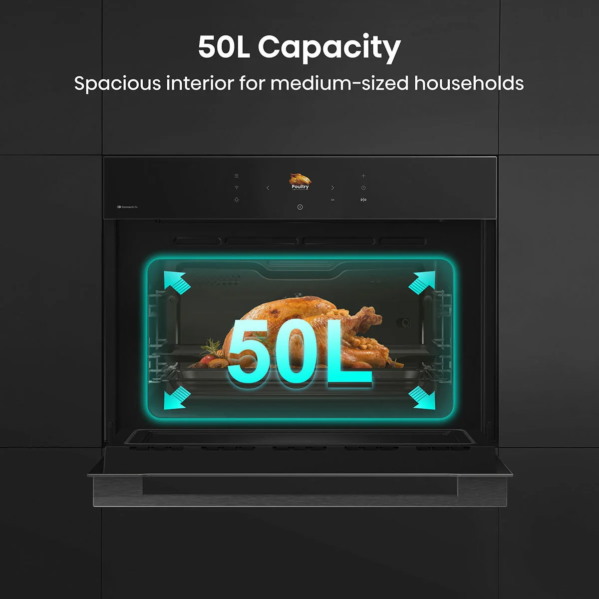 Hisense Hi8 BlackLine BIM4AH8UKWF Built In Electric Single Oven with Microwave, in Jet Black - Image 3