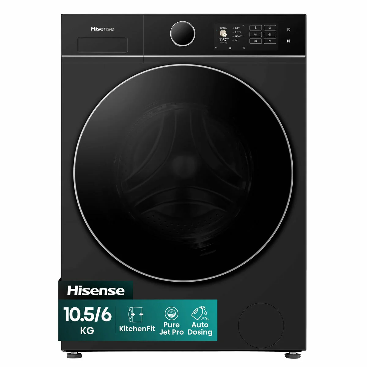 Hisense KitchenFit 5i Series WD5I1045BBQ, 10.5kg / 6kg Washer Dryer, D Rated in Black - Image 2