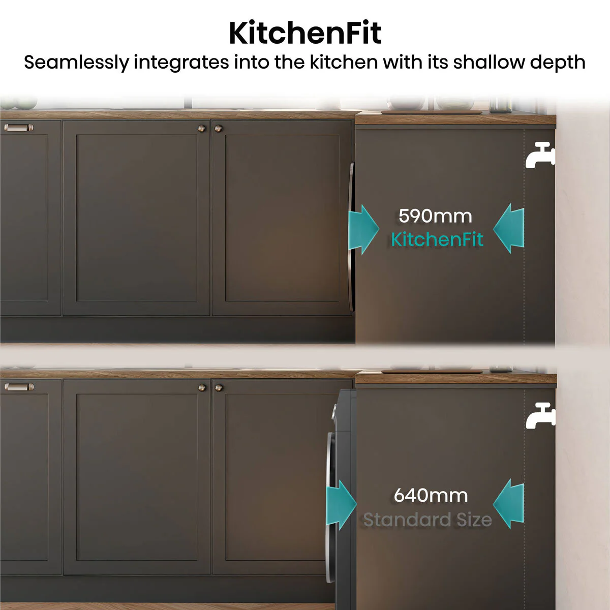 Hisense KitchenFit 5i Series WD5I1245BBR, 12kg/ 8kg Washer Dryer, D Rated in Black - Image 3