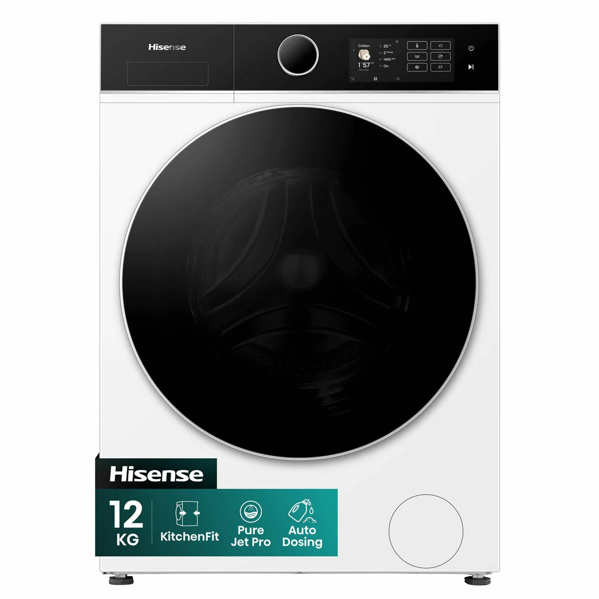 Hisense KitchenFit 5i Series WF5I1245BWR, 12kg Washing Machine, A Rated in White - Image 2
