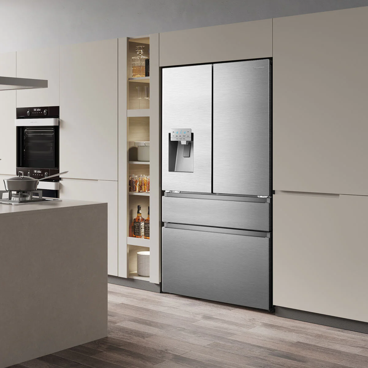 Hisense RF728N4SASE, Multi Door Fridge Freezer with Non Plumbed Water and Ice Dispenser,  E Rated in Stainless Steel - Image 7