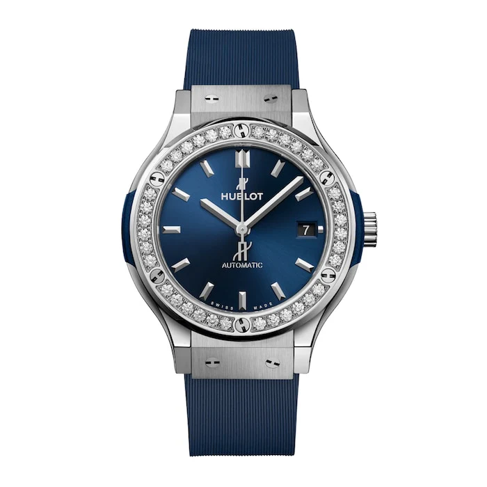 Hublot Classic Fusion Titanium Blue Diamonds 38mm Ladies Watch Luxury Watch Swiss Made 565.NX.7170.RX.1204