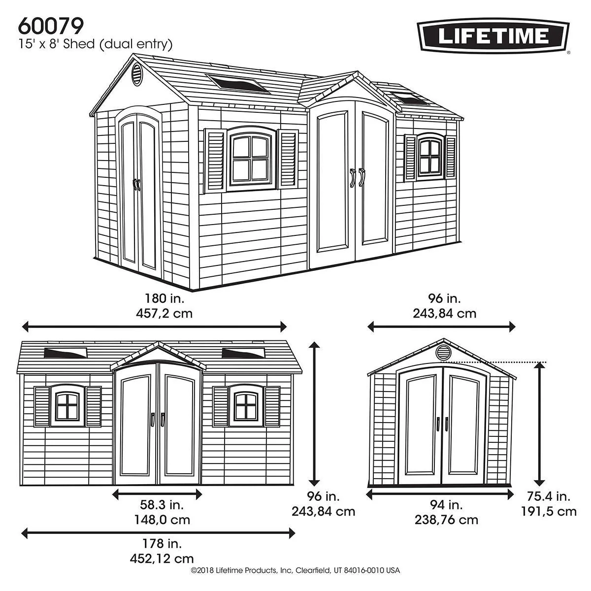 Installed Lifetime 15ft x 8ft (4.6 x 2.4m) Dual Entry Storage Shed - Model 60079 - With Expert Installation - Image 3
