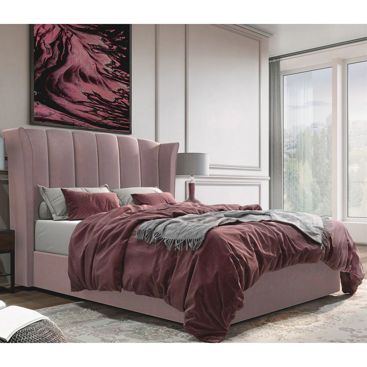 Isabella Pink Velvet Ottoman Bed Frame King Size - Image 3