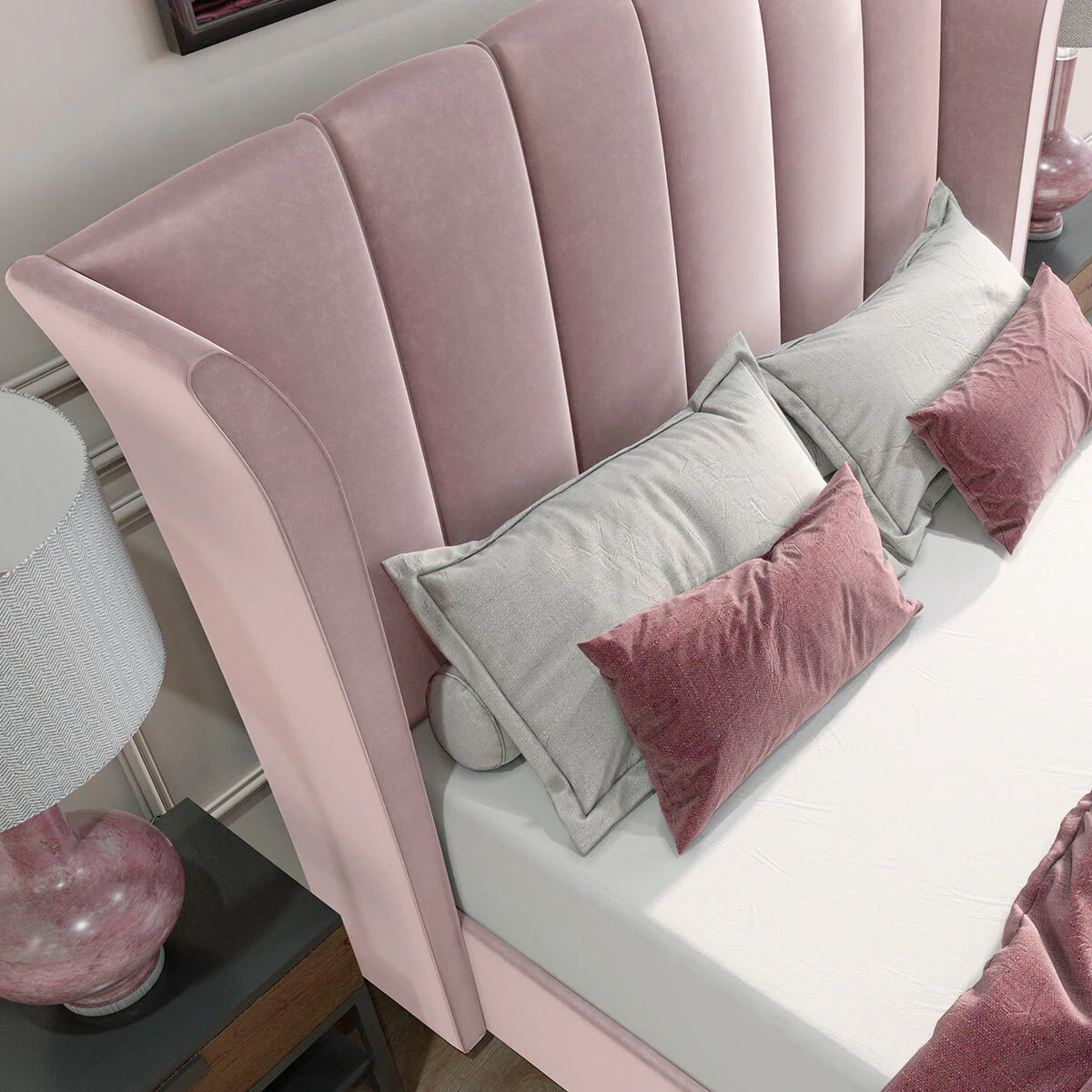 Isabella Pink Velvet Ottoman Bed Frame King Size - Image 4
