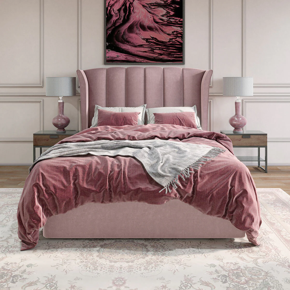 Isabella Pink Velvet Ottoman Bed Frame King Size - Image 5