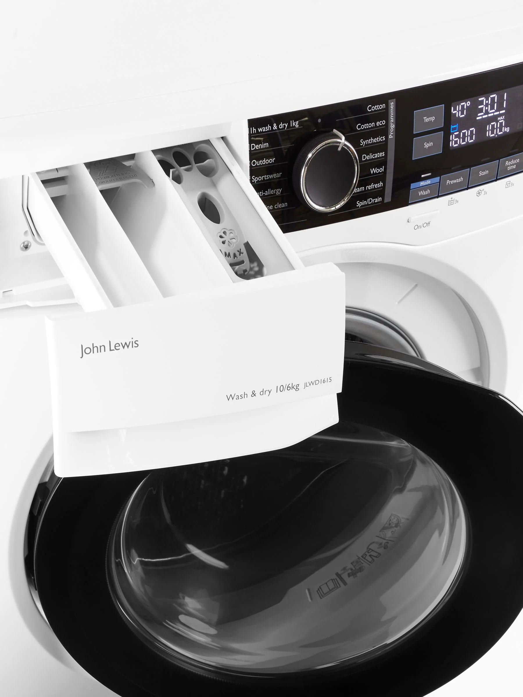 John Lewis JLWD1615 Freestanding Washer Dryer, 10kg/6kg Load, 1600rpm Spin, White - Image 5