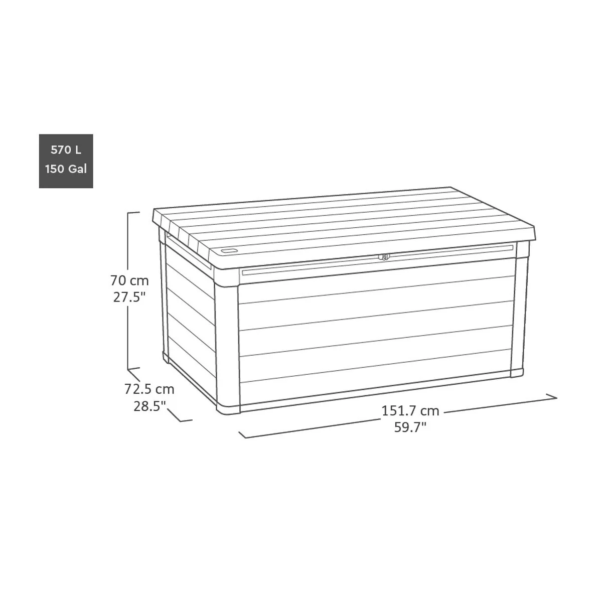 Keter Cortina 570 Litre Outdoor Storage Deck Box UV protection Weather resistant - Image 2
