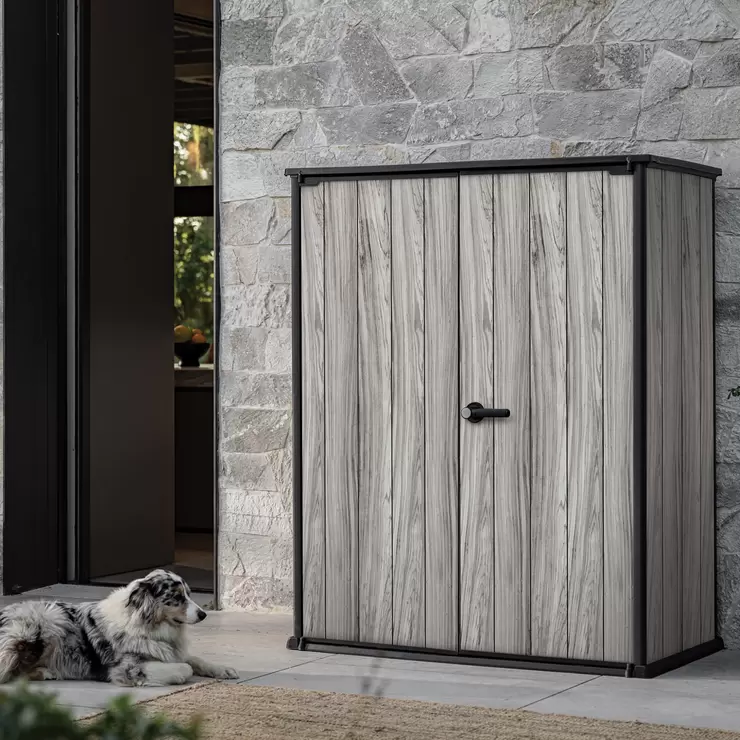 Keter Storm Grey Signature Alto 4ft 6" x 2ft 4" (1.4 x 0.7m) 1,415 Litre Vertical Storage Shed with Shelves - Image 3