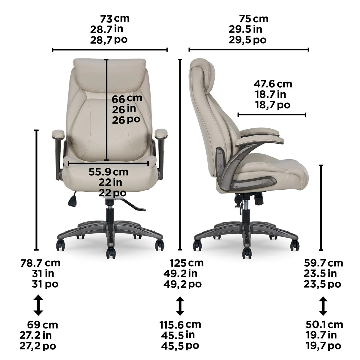 La-Z-Boy Air Lumbar Manager's Office Chair with Flip Up Arms, Beige - Image 2