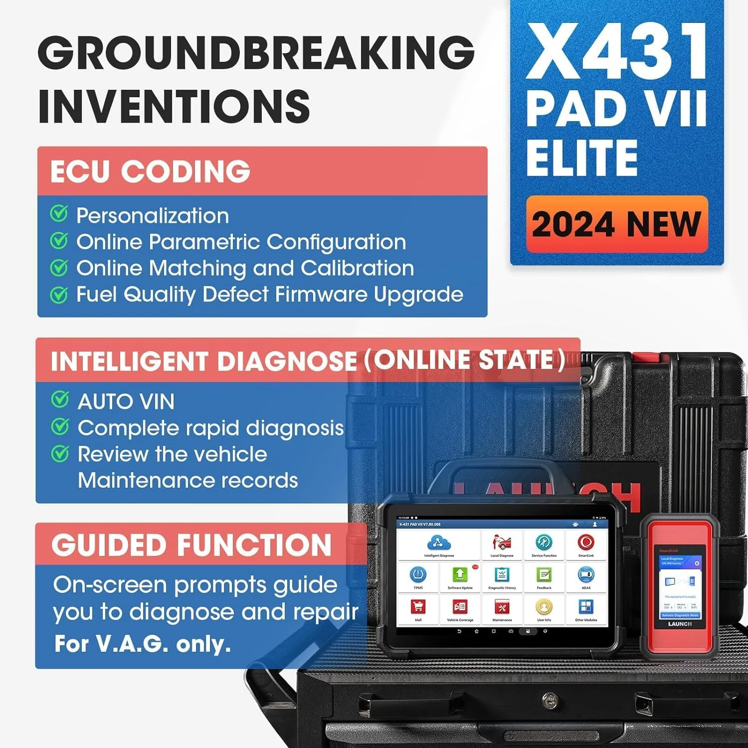 LAUNCH X431 PAD VII, 2023 J2534 Reprogramming Tool, ECU Online Coding, Topology Map Intelligent Diagnostic Scanner, 2 Years Free Update, Upgraded of X431 PAD3/ V+, 50+ Services, Bi-Directional Control - Image 8