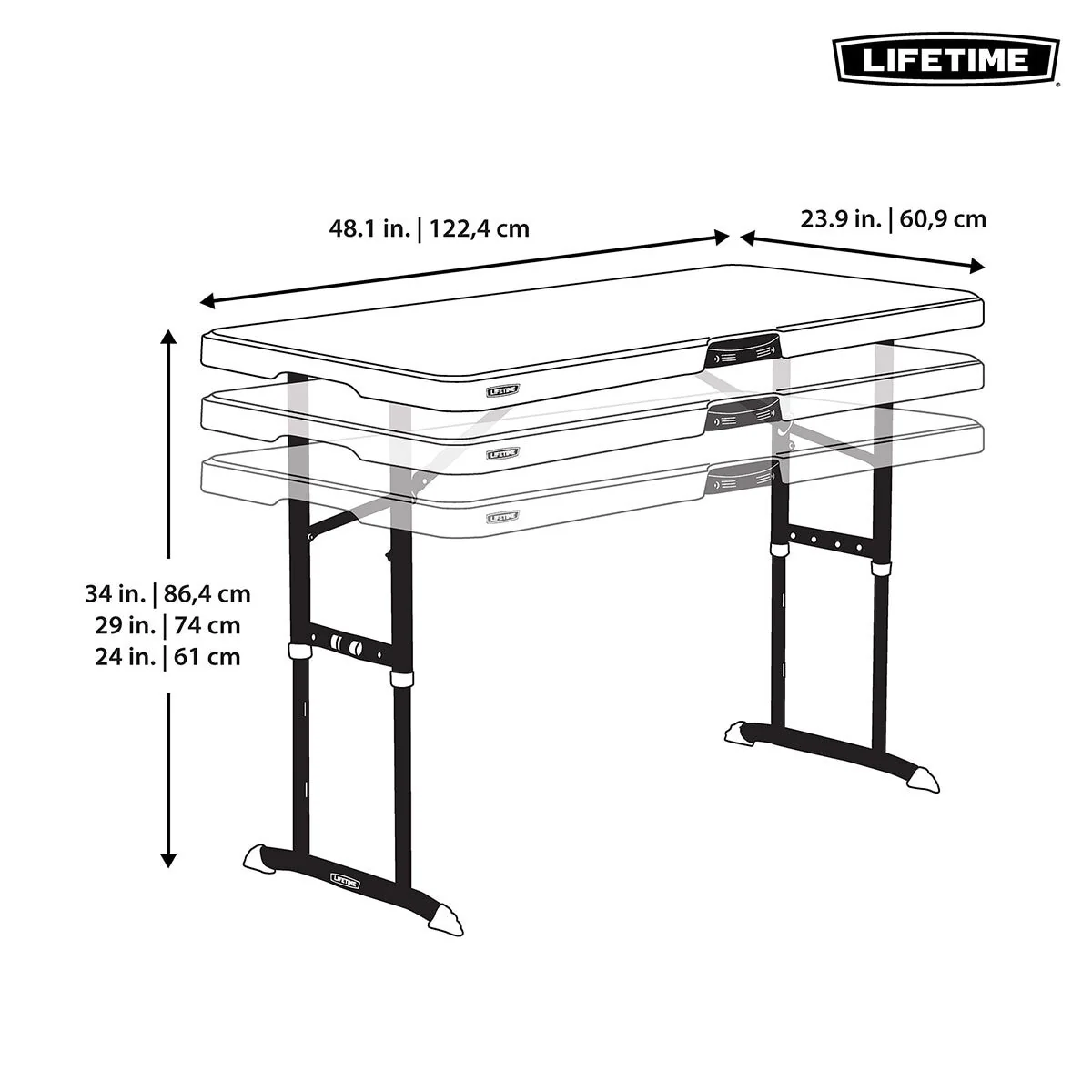 Lifetime 4ft Adjustable Height Nesting Commercial Grade Table - Image 2