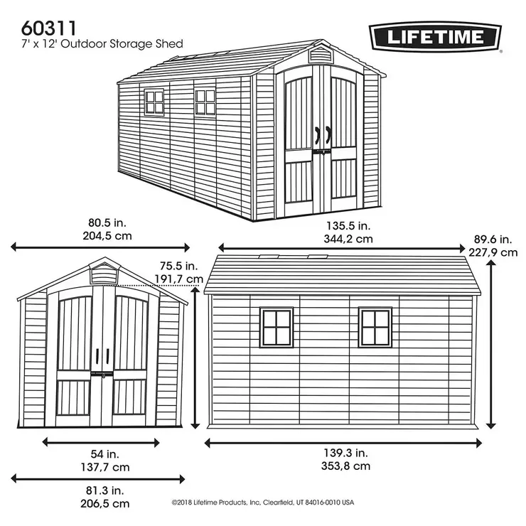 Lifetime 7ft x 12ft (2.14 x 3.57m) Wood Look Storage Shed - Model 60311U - Image 2
