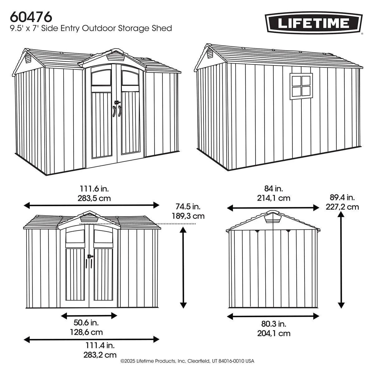 Lifetime 9ft 4" x 7ft (2.84 x 2.14m) Storage Shed - Model 60476 - Image 2