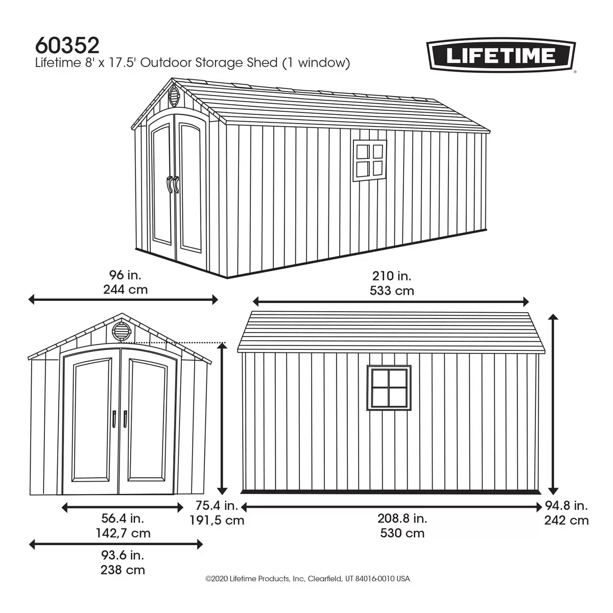 Lifetime Storage Shed 8ft x 17ft 5" (2.4 x 5.3m) Rough Cut Outdoor Storage Shed - Model 60352 - Image 5