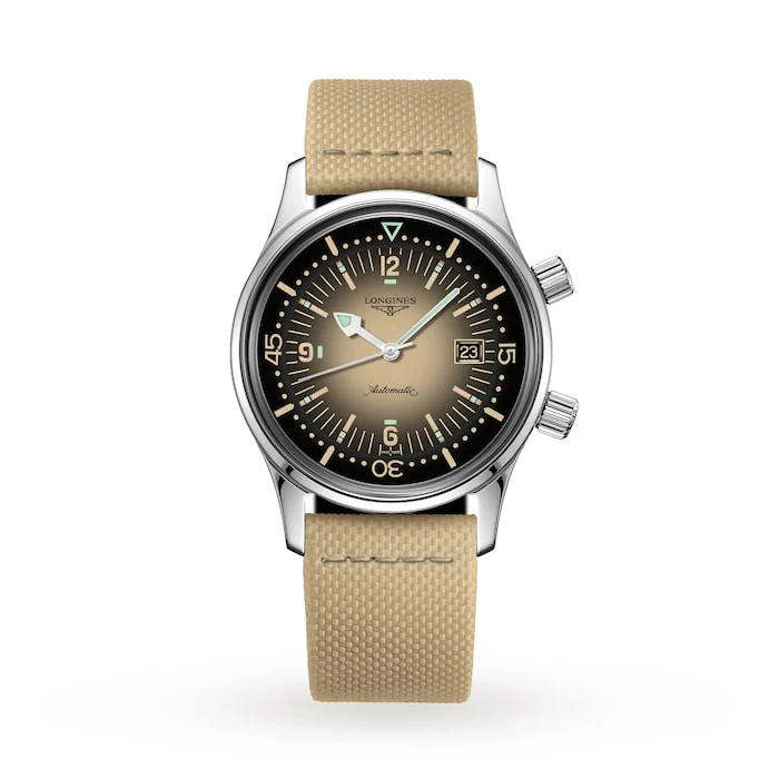 Longines Heritage Automatic 36mm Men’s Watch with Beige Material Dial, Stainless Steel Case, 300m Water Resistant / L33744302