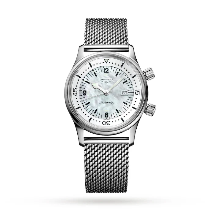 Longines Heritage Automatic 36mm Men’s Watch with Mother of Pearl Material Dial, Stainless Steel Case & Bracelet, 300m Water Resistant / L33744806