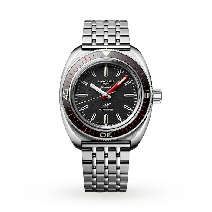 Longines Heritage Automatic 43mm Men’s Watch with Black Material Dial, Stainless Steel Case & Bracelet, 300m Water Resistant / L28364529