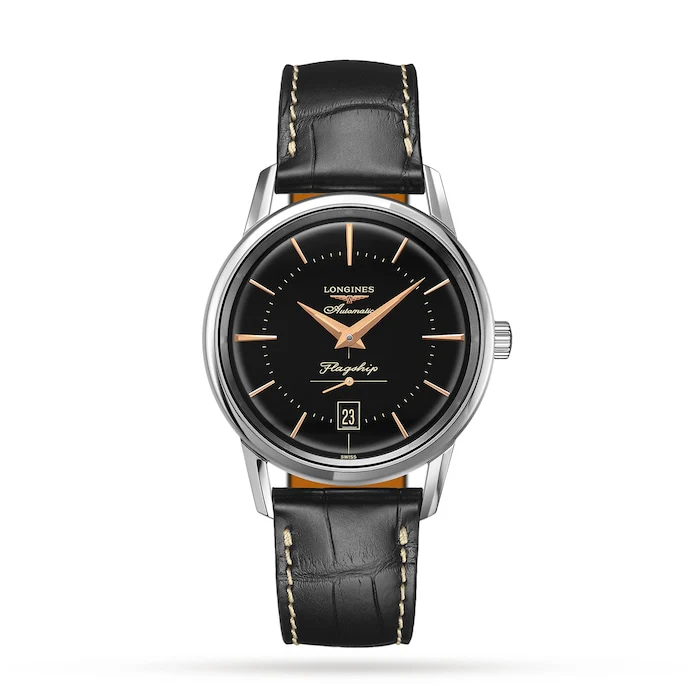 Longines Heritage Automatic Men’s Watch with Black Material Dial, Stainless Steel Case, 30m Water Resistant / L47954580