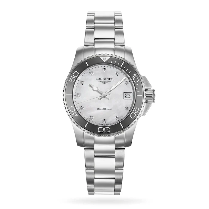 Longines Hydroconquest 32mm Ladies Watch Mother Of Pearl Silver Exclusive to The Watches Of Switzerland Group L33704876