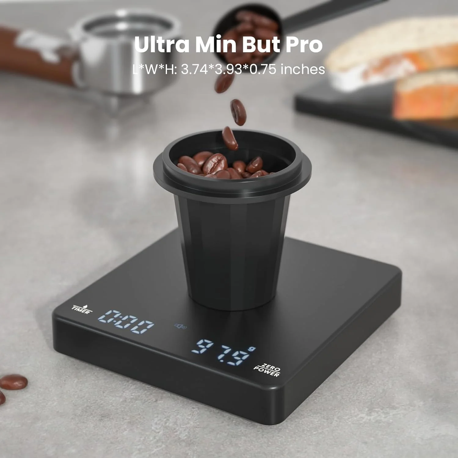Maestri House Mini Coffee Scale with Timer, Rechargeable Espresso Scale, 2kg/0.1g Accurate Scale for Espresso and Pour-Over Coffee, Portable Digital Kitchen Scale with Automatic Timing - Image 2