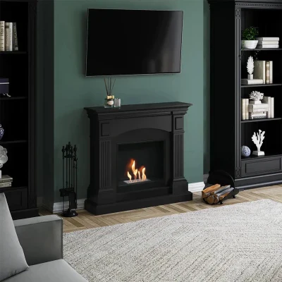 Magna Bioethanol Fireplace - Black Freestanding Bioethanol Fireplace, Ventless Ethanol Fireplace,