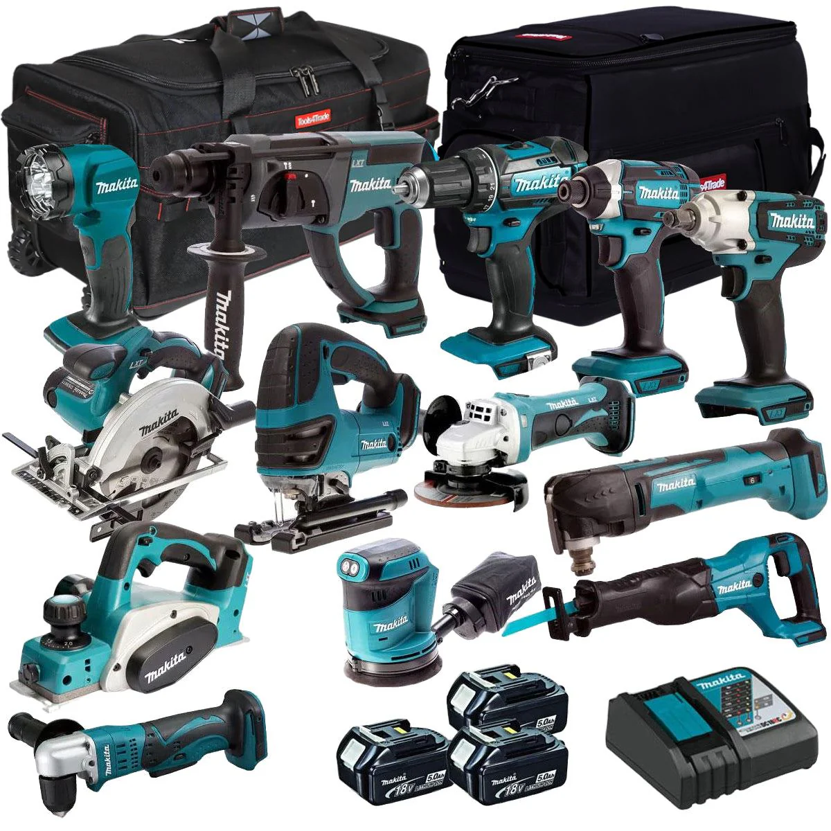 Makita 13 Piece Power Tool Kit 18V LXT 3 x 5.0Ah Battery & Charger T4TKIT-256