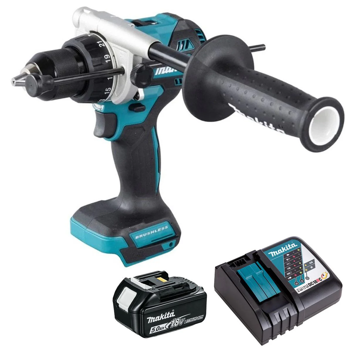 Makita DHP492Z 18V LXT Brushless Combi Drill with 1 x 5.0Ah Battery & Charger