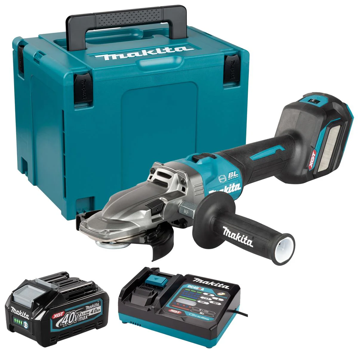 Makita GA055GZ01 40V Max XGT Brushless Angle Grinder with 1 x 4.0Ah Battery Charger & Case