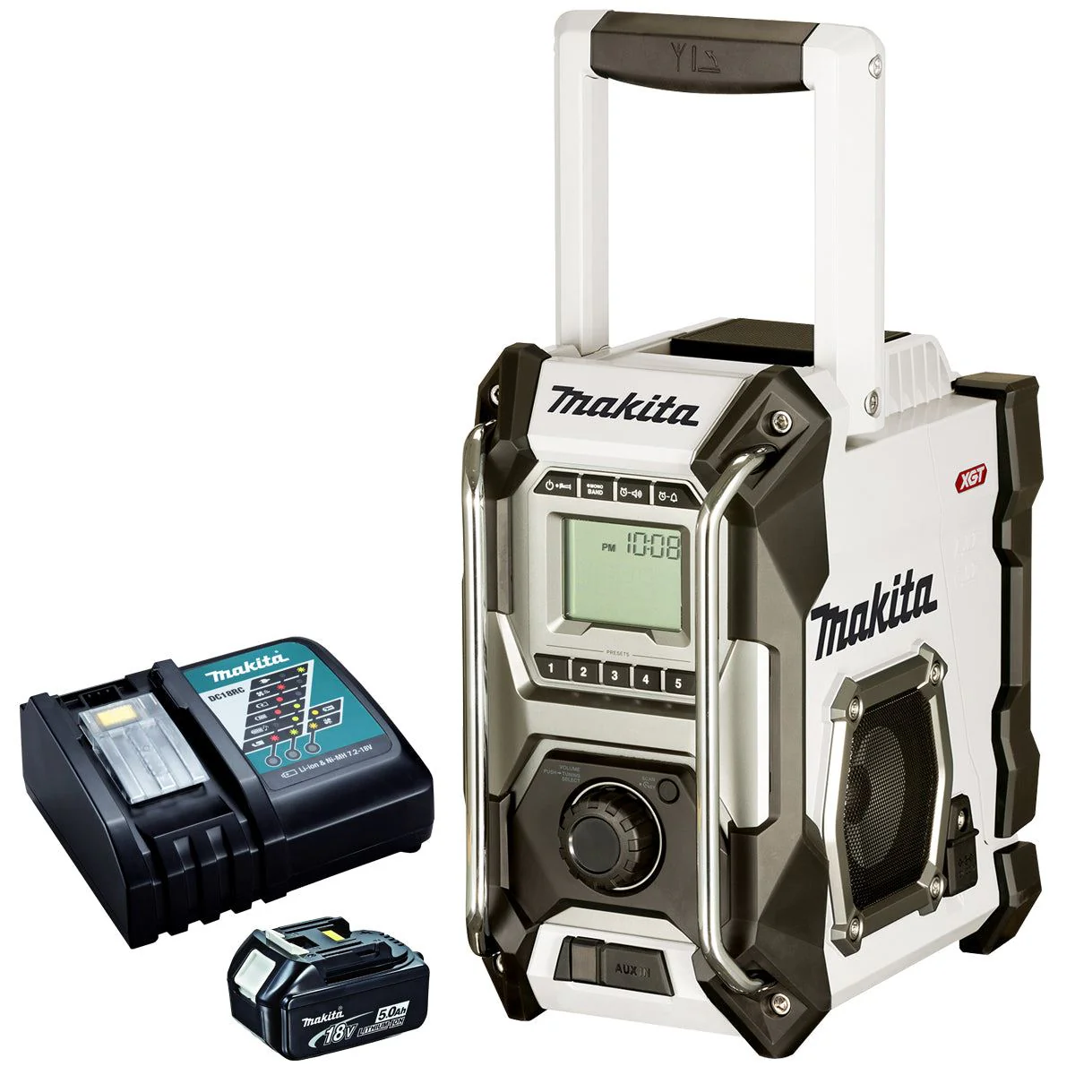 Makita MR001GZ01 12V / 40V / CXT / LXT / XGT Job Site Radio White with 1 x 5.0Ah Battery & Charger