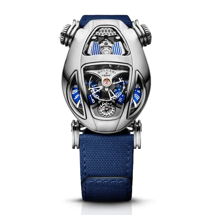 MB&F X BVLGARI Mechanical 14mm Men’s Watch with Blue Material Dial, Titanium Case, 30m Water Resistant / 101.TL.BU