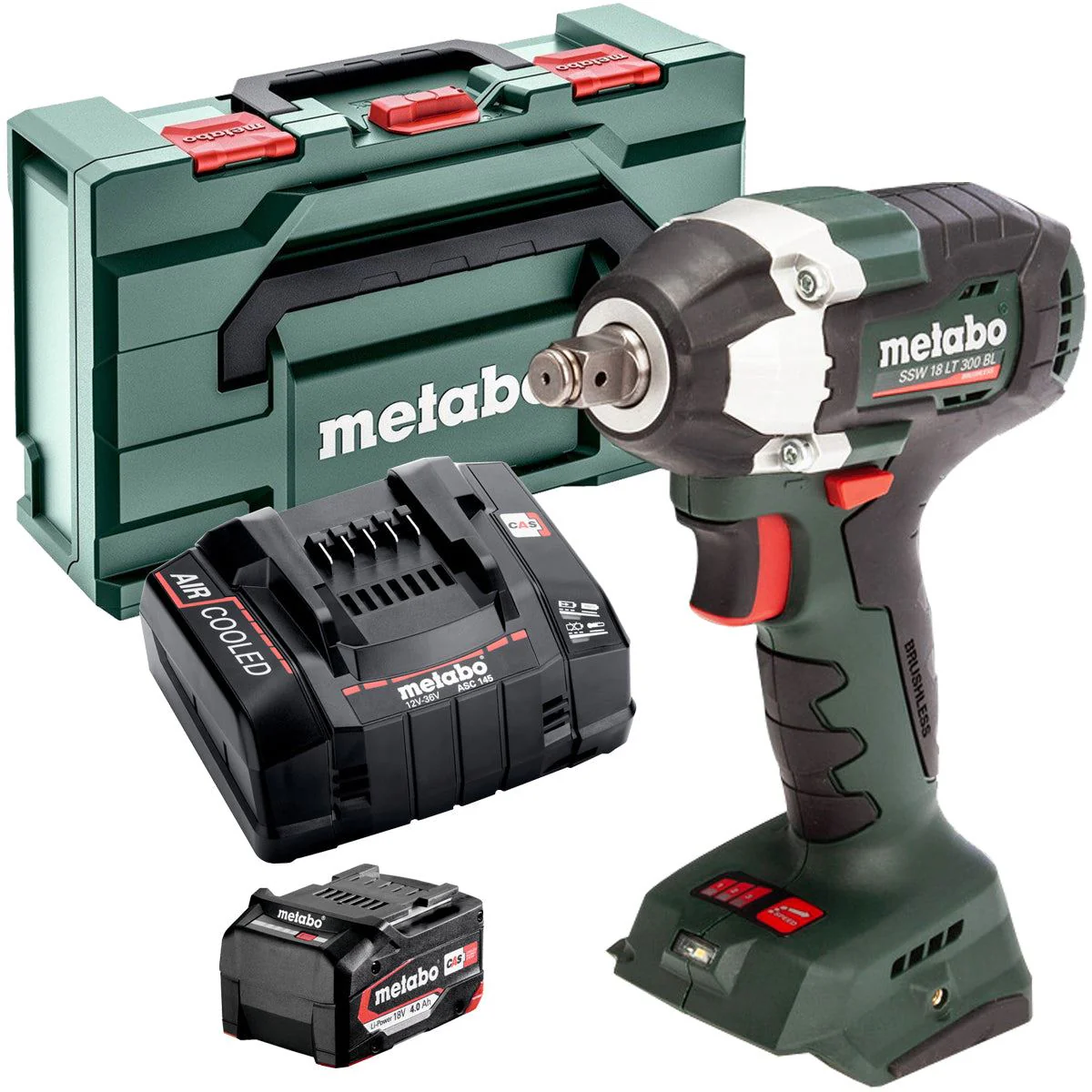 Metabo SSW 18 LT 300 BL 18V Brushless 1/2" Impact Wrench with 1 x 4.0Ah Battery Quick Charger & Metabox