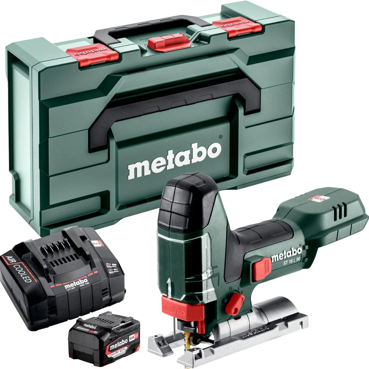 Metabo ST 18 L 90 18V Body Grip Jigsaw with 1 x 5.2Ah Battery Charger & Metabox