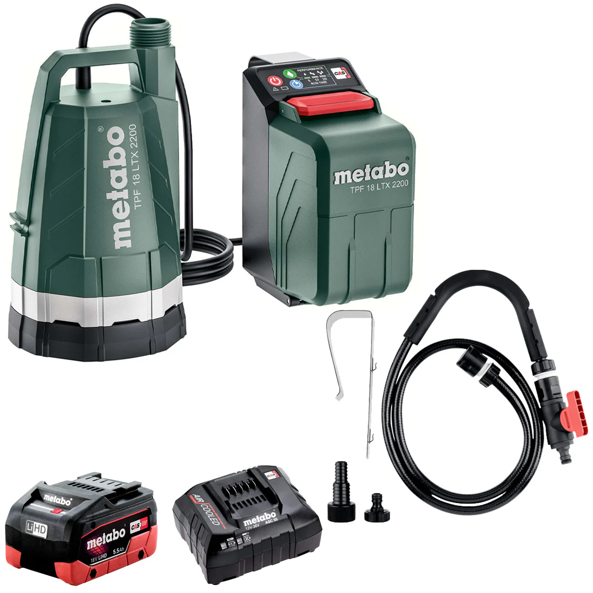 Metabo TPF 18 LTX 2200 18V Submersible & Rain Barrel Pump with 1 x 5.5Ah Battery & Charger