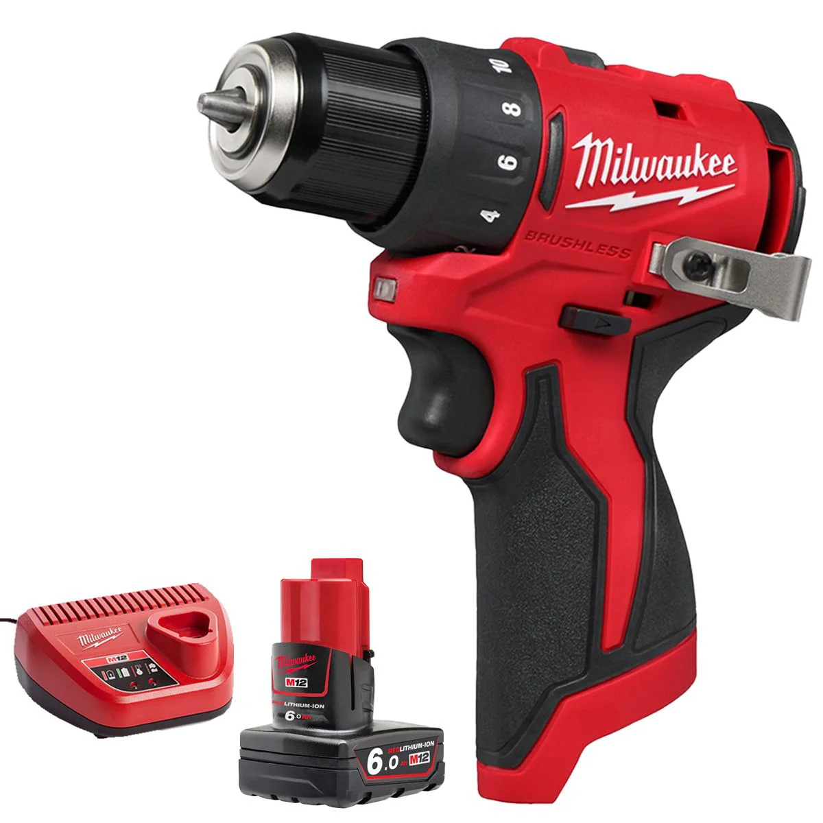 Milwaukee M12BLDDRC-0 12V Brushless Drill Driver with 1 x 6.0Ah Battery & Charger